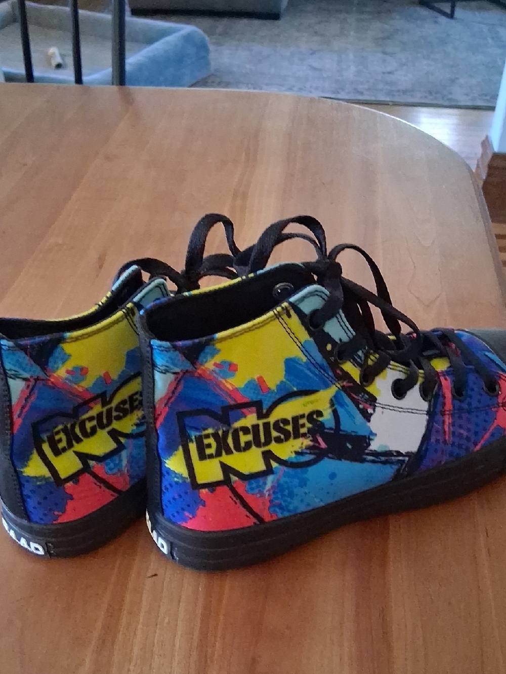 NEW Excuses Men’s High-Top Sneakers in Yellow, Blue & Pink Splash